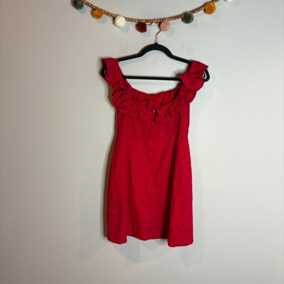 WAYF red linen blend ruffle off shoulder dress - Picture 5 of 5